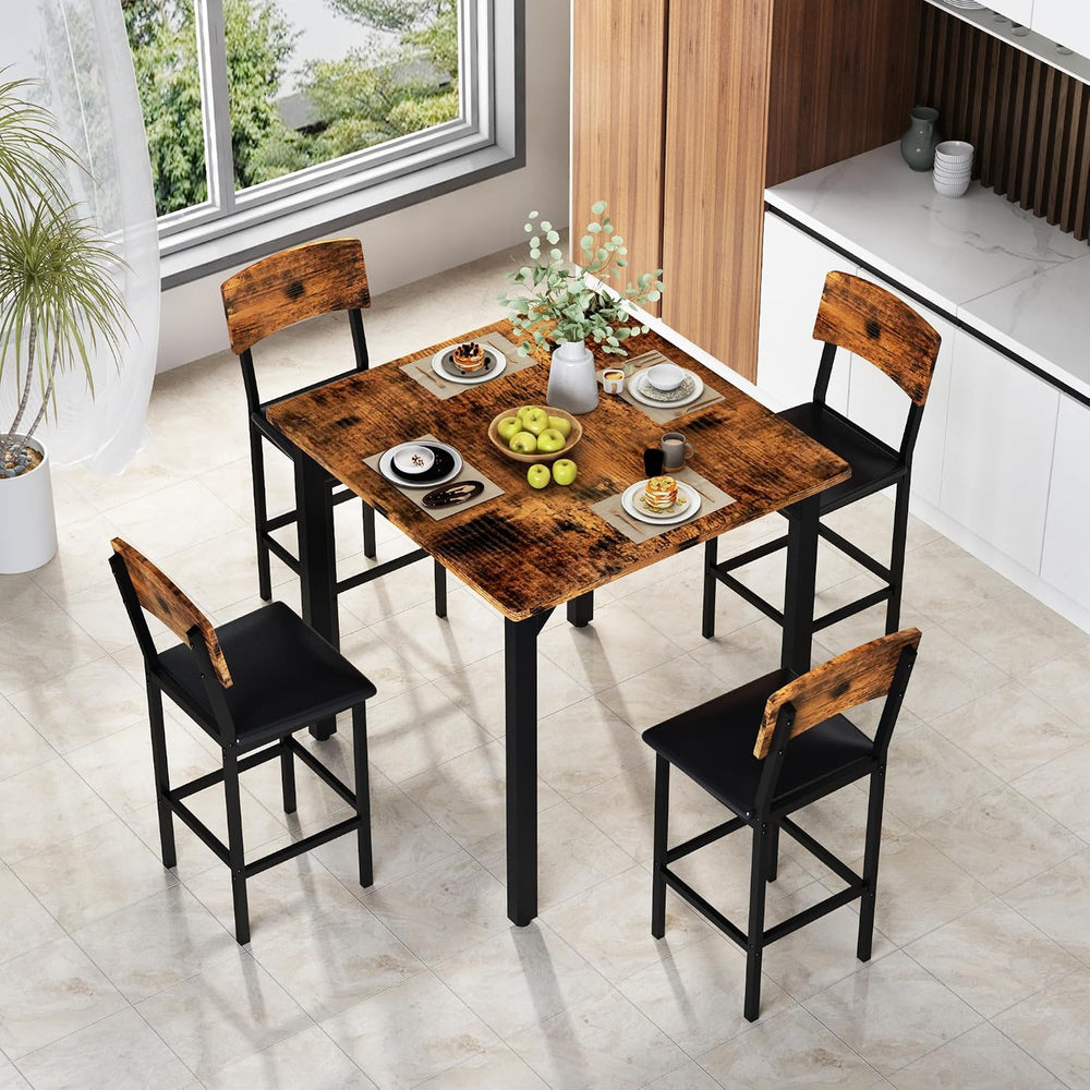AWQM 5-Piece Dining Table Set, Kitchen Table Set for 4 (Walnut) | Counter Hei...