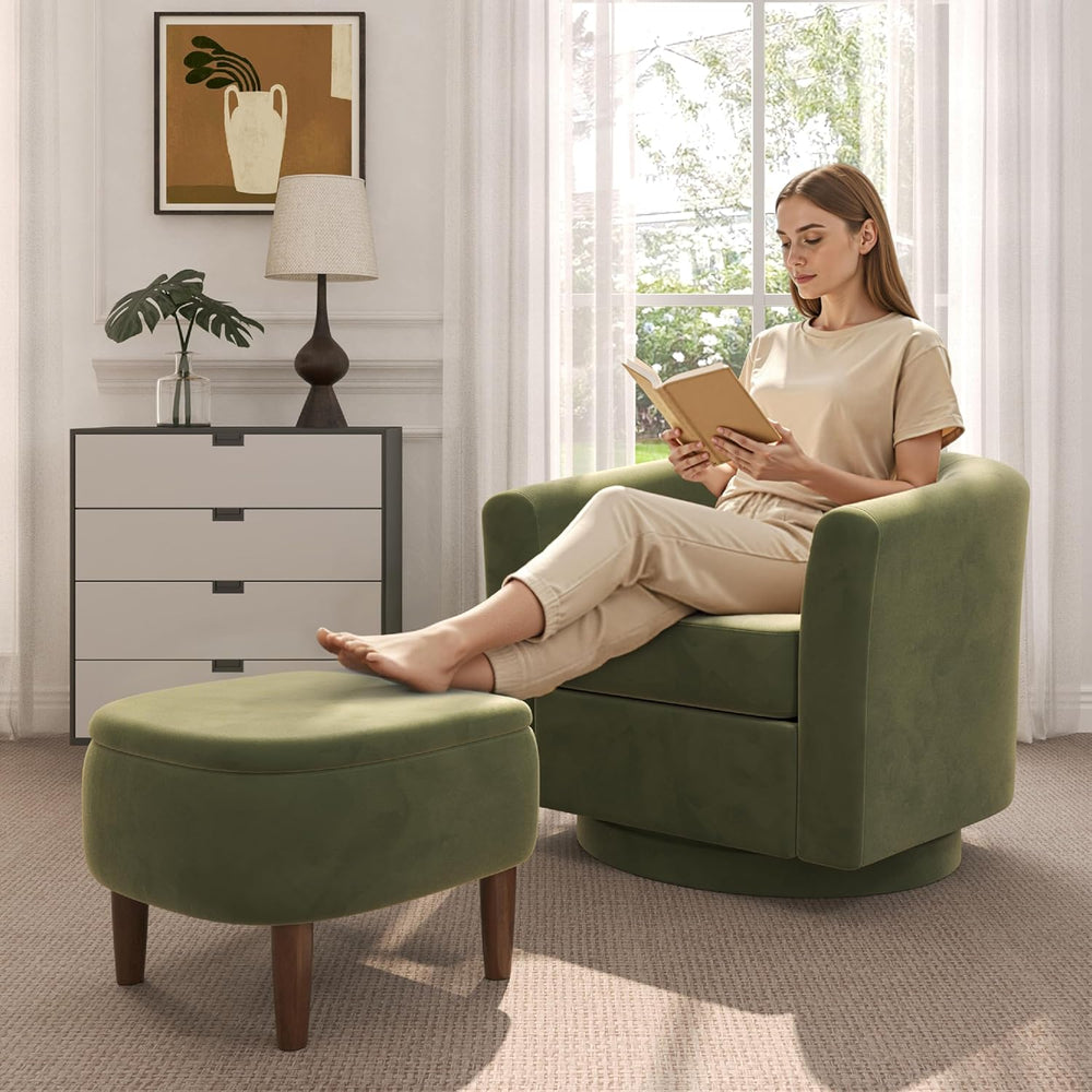 360° Swivel Accent Chair with Storage Ottoman Set of 2