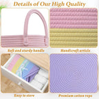 67L Large Rainbow Blanket Basket, Cotton Rope Baby Laundry Hamper with Handles, Kids Toy Basket for Classroom & Nursery, Soft Round Stuffed Animal Storage, Dog Toy Bin - 20"x13", Light Rainbow