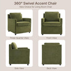 Upholstered Barrel Accent Chair, Modern Single Sofa with Washable Cover for Living Room, Bedroom,Reading Spaces,Office,Green