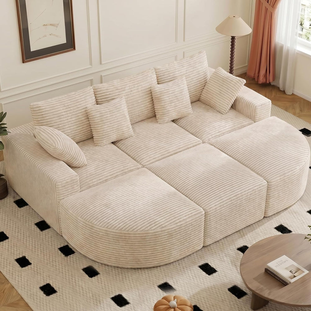 120" Oversized Round Sofa Bed, Modular Sectional Cloud Couches for Livin...