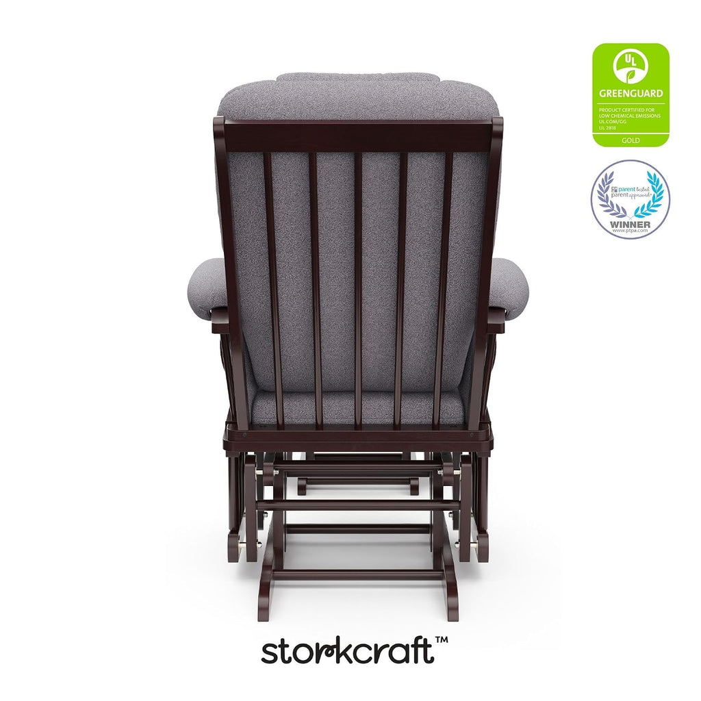 Storkcraft Tuscany Custom Glider and Ottoman with Free Lumbar Pillow (Espresso/Slate Gray Swirl) - Cleanable Upholstered Comfort Rocking Nursery Chair with Ottoman