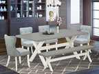 East West Furniture X097SI215-6 6 Piece Dining Set Contains a Rectangle Dining Room Table with X-Legs and 4 Baby Blue Linen Fabric Parson Chairs with a Bench, 40x72 Inch, Multi-Color