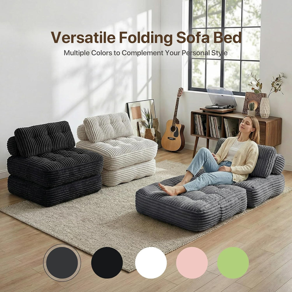Claiks Boneless Chair Folding Sofa Bed, Sleeper Chair, Dark Grey, Single