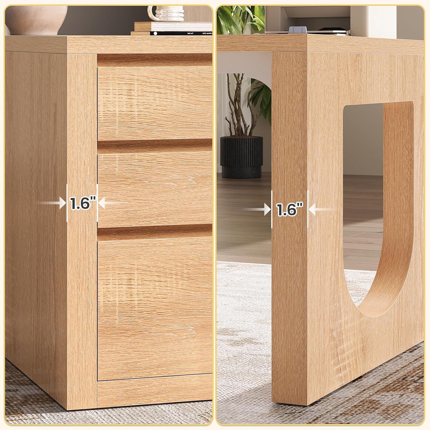 SEDETA 63" L Shaped Desk with 3 Drawers, Modern Executive Office Desk with File Drawer, Wood Corner Computer Desk with Relief Texture, Home Office Desk with Power Outlet, Natural