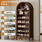 70" Tall Arched Shoe Cabinet, 7-Tier Shoe Rack with 3 Adjustable Shelves, Large Freestanding Shoe Organizer for Entryway, Closet, Hallway, Living Room (Walnut Brown)