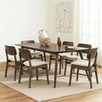 Wooden Dining Chairs Set of 6, Upholstered Modern Dining Room Chairs, Mid Century Oak Kitchen Chairs with Ergonomic Wood Backrest for Farmhouse, Restaurant, Café (Cream Fabric & Walnut Color)