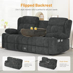 Loveseat Recliner Sofa, Flip Middle Backrest Design 3 Seat Reclining Sofa with Storage Drawer, USB Ports & Cup Holders, Manual Couch for Living Room/RV (Gray)