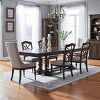 Liberty Furniture Arden Road Alt 7 Piece Dining Trestle Table Set - 2 Upholstered Chairs, 4 Splat Back Side Chairs - Satin Cherry