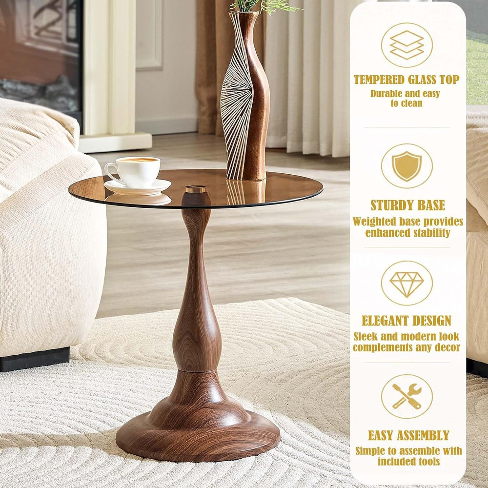 Round Side Table,Round Coffee Table, Small End Tables with Round Metal Frame,...