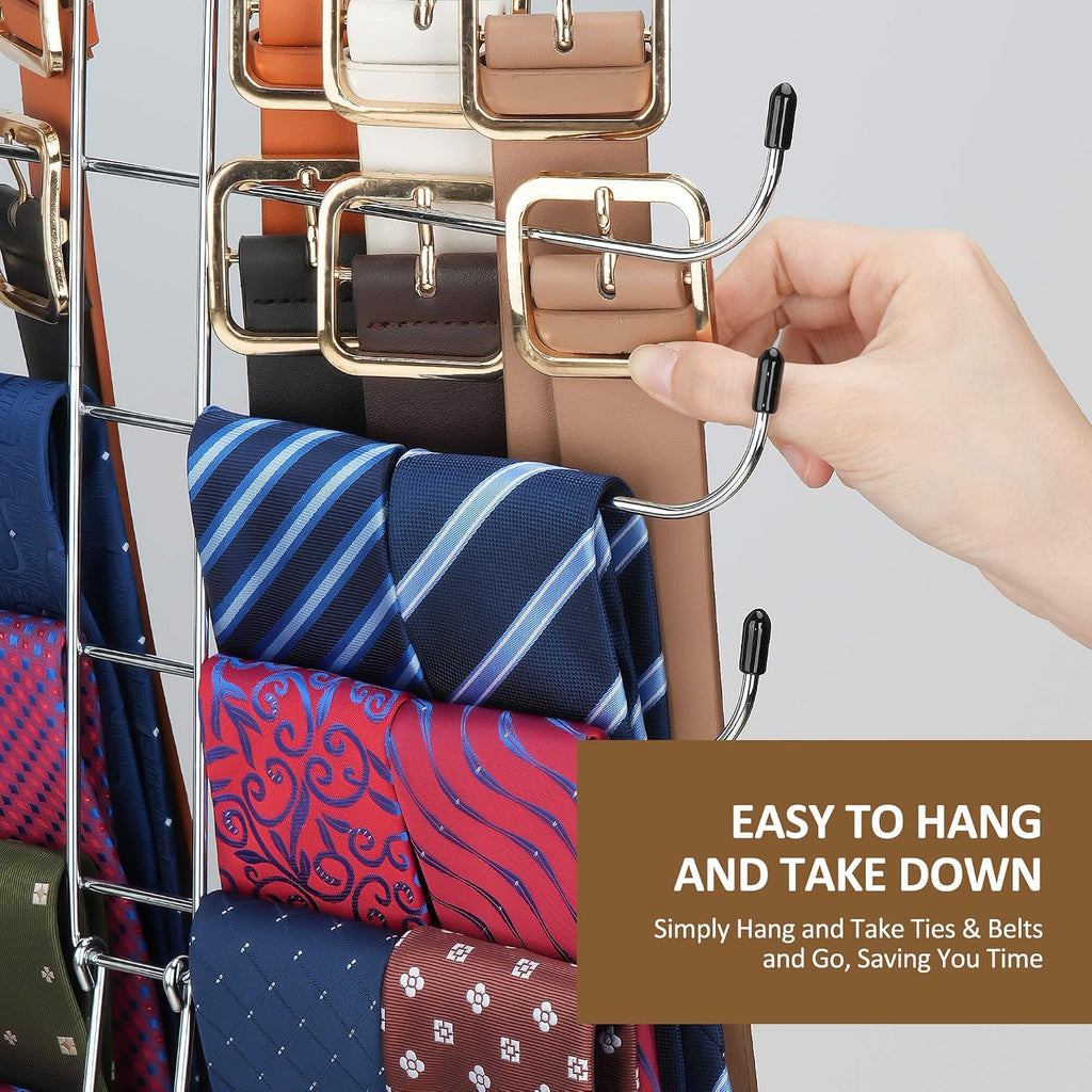 ZEDODIER Tie Rack Belt Hanger for Closet, 2 in 1 Tie Hanger Belt Organizer with Max 40 Capacity, Heavy Duty Space Saving Closet Organizers and Storage, Silver