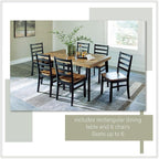 Signature Design by Ashley Blondon Rectangular Dining Room Table Set with 6 Chairs, Chevron Pattern, Tapered Legs, Seats 6, Wood, 60" Long, Brown & Black