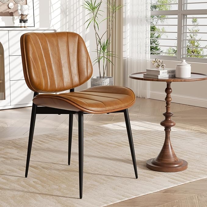 Dining Chairs Set of 2, Mid Century Modern Dining Room Chair, Upholstered Fau...