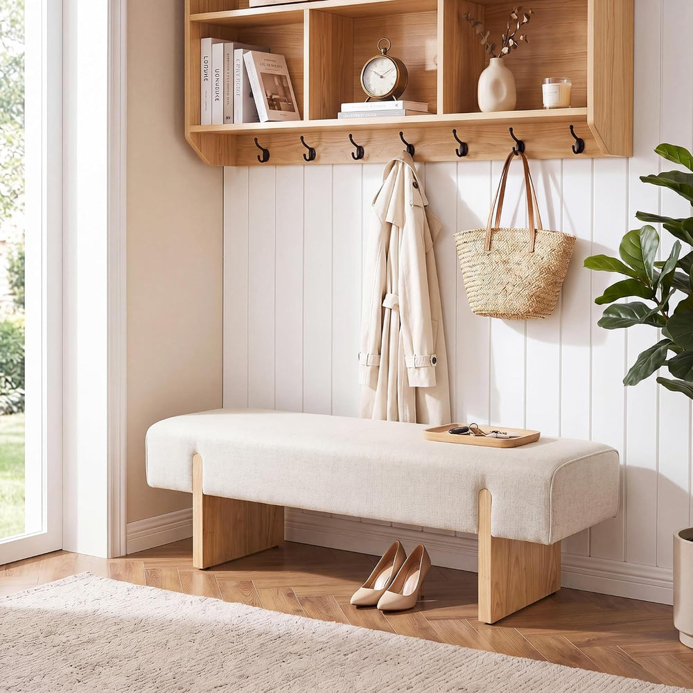 Zesthouse Solid Wood Bench for Bedroom, 55'' Upholstered Linen Fabric...