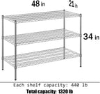 21" Deep x 48" Wide x 34" Height Wire Shelving Kit | 3-Tier | NSF Commercial Storage Rack Unit
