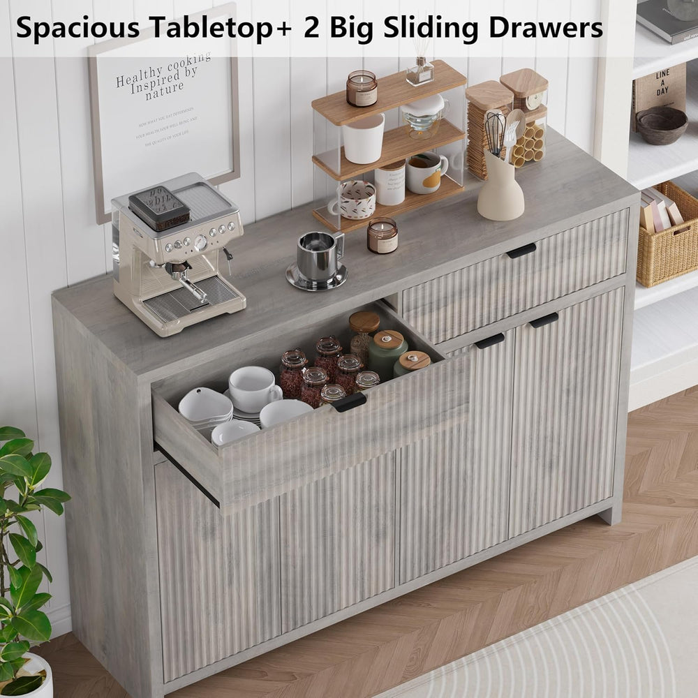 Fluted Sideboard Buffet Cabinet with Storage and Large Drawers, 55" W Cr...