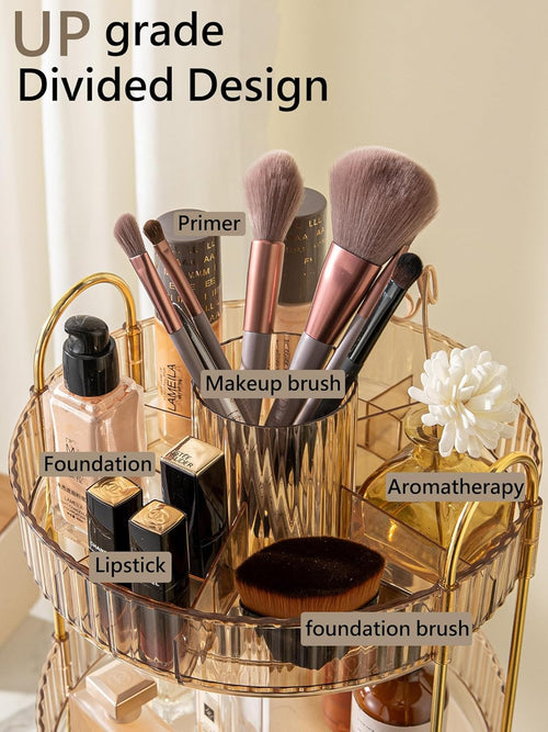 360 Rotating Makeup Organizer,3 Tier Large Capacity Make Up Organizers and Storage,Skincare Perfume Vanity Organizers,Bathroom Cosmetics Storage Organizer Countertop(Gold)