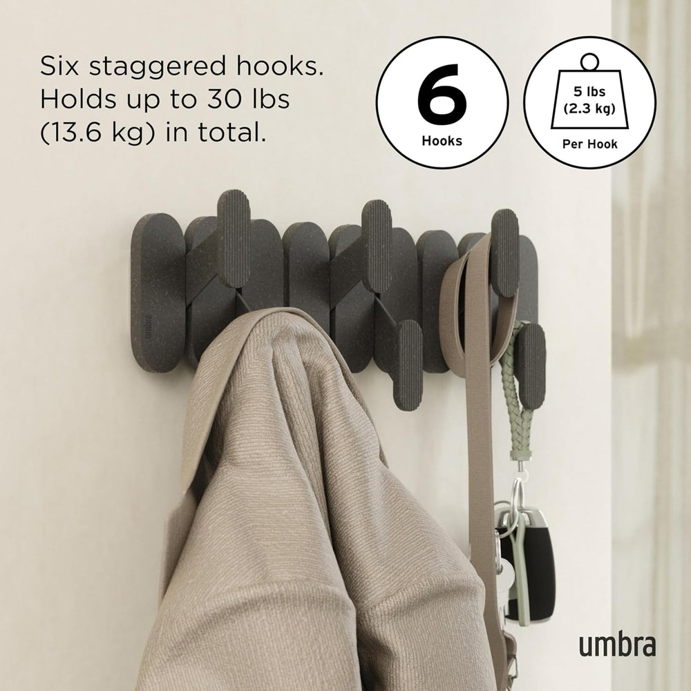 Umbra Tempo Wall Hooks, 6-Hook Coat Rack Wall Mount, Black