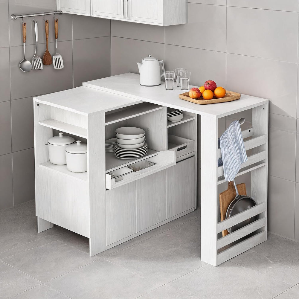 IDEALHOUSE Extendable Kitchen Counter, Microwave Shelf with Drawer & Cabl...