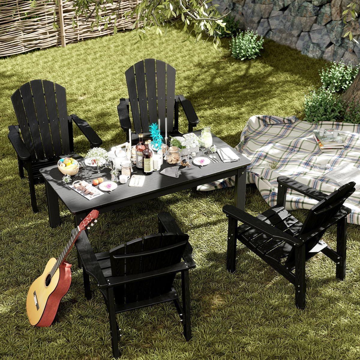 nevilywood Adirondack Coffee Table, All-Weather HDPE,Black | 47.2" x 22.7" x 17",220lbs,304 stainless steel hardware,Ideal for patios, decks, poolsides,Easy to Assemble,Low Maintenance