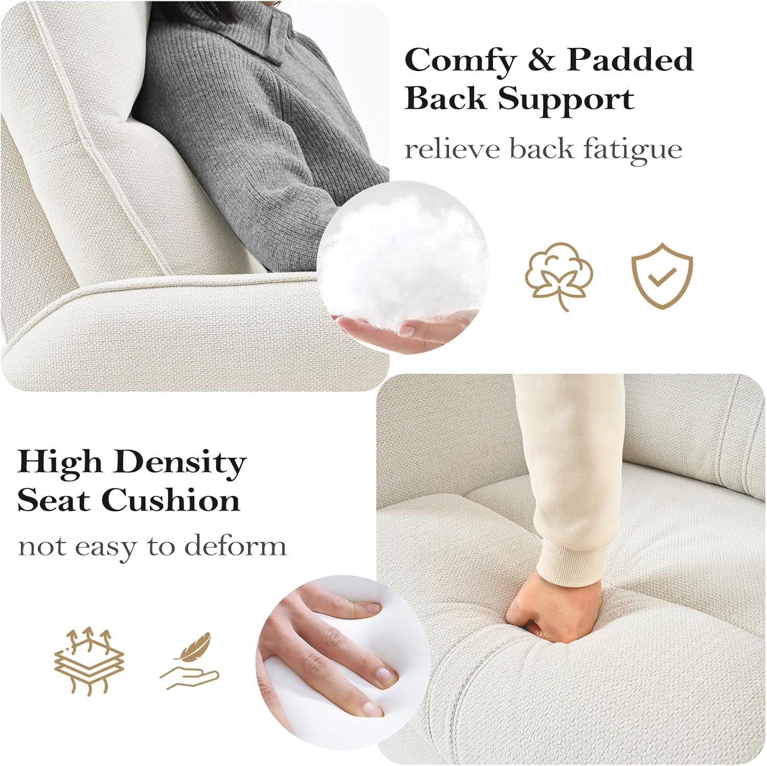 cinkehome Swivel Rocker Recliner, Glider Rocker Recliner Chair for Nursery, Overstuffed Manual Reclining Chair for Small Spaces, Living Room, Beige Snowflake Fleece