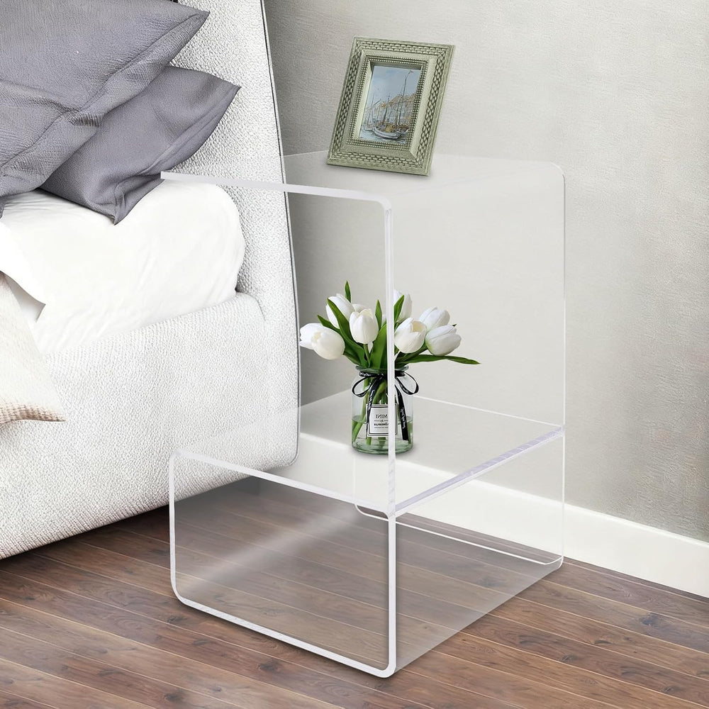 Modern Acrylic Side Table, 3-Tier End Table for Small Spaces, Clear Bedside T...