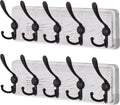 Dseap Coat Rack Wall Mounted - 5 Tri Hooks, Heavy Duty, Wooden Wall Coat Hanger Coat Hook for Clothes Hat Jacket Clothing, White & Black, Pack of 2