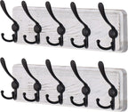 Dseap Coat Rack Wall Mounted - 5 Tri Hooks, Heavy Duty, Wooden Wall Coat Hanger Coat Hook for Clothes Hat Jacket Clothing, White & Black, Pack of 2