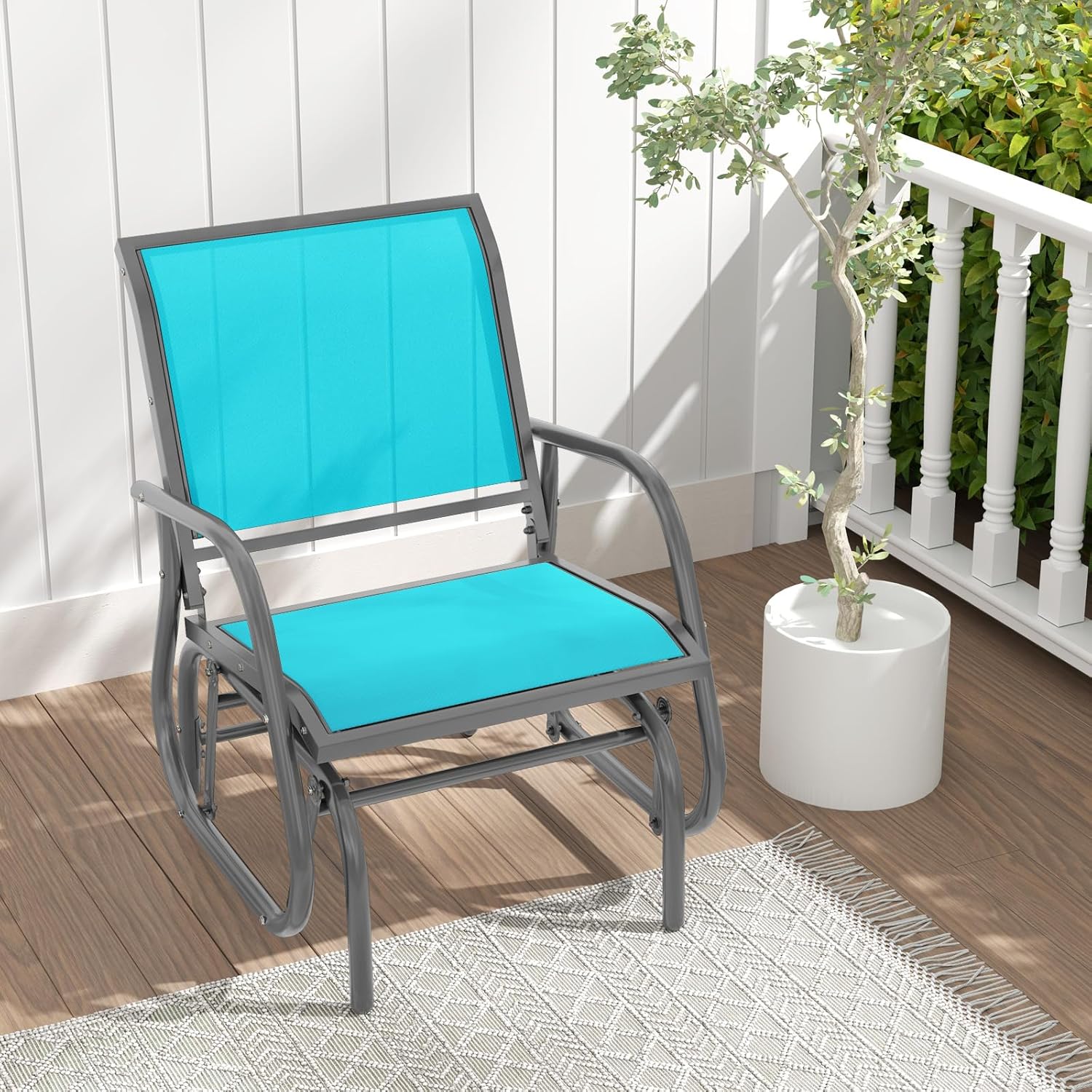 Giantex Swing Glider Chair W/Study Metal Frame Comfortable Patio Chair Love-Seat for Garden, Porch, Backyard, Poolside, Lawn Outdoor Rocking Chair (2, Turquoise)