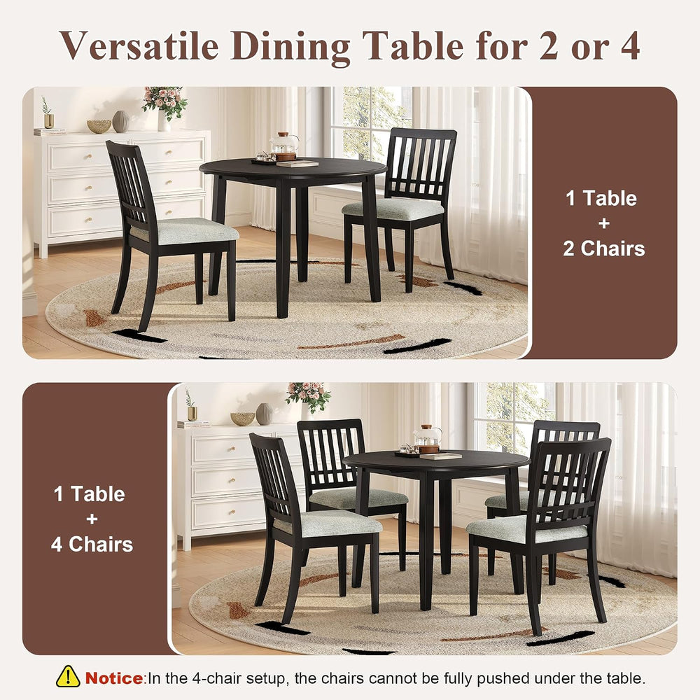 Solid Wood Small Dining Table and 2 Chairs, Black