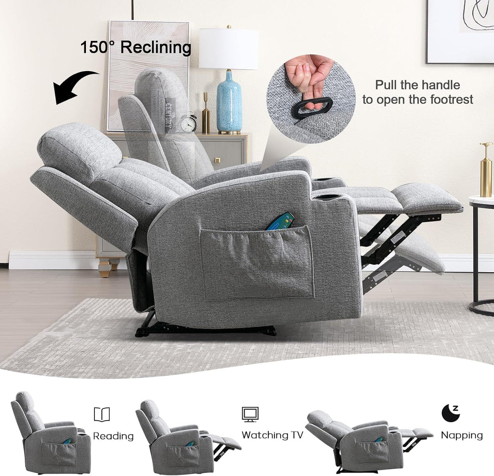 CANMOV Manual Recliner Chair with Massage and Heat,Comfy Recliner Chair Sofa ...