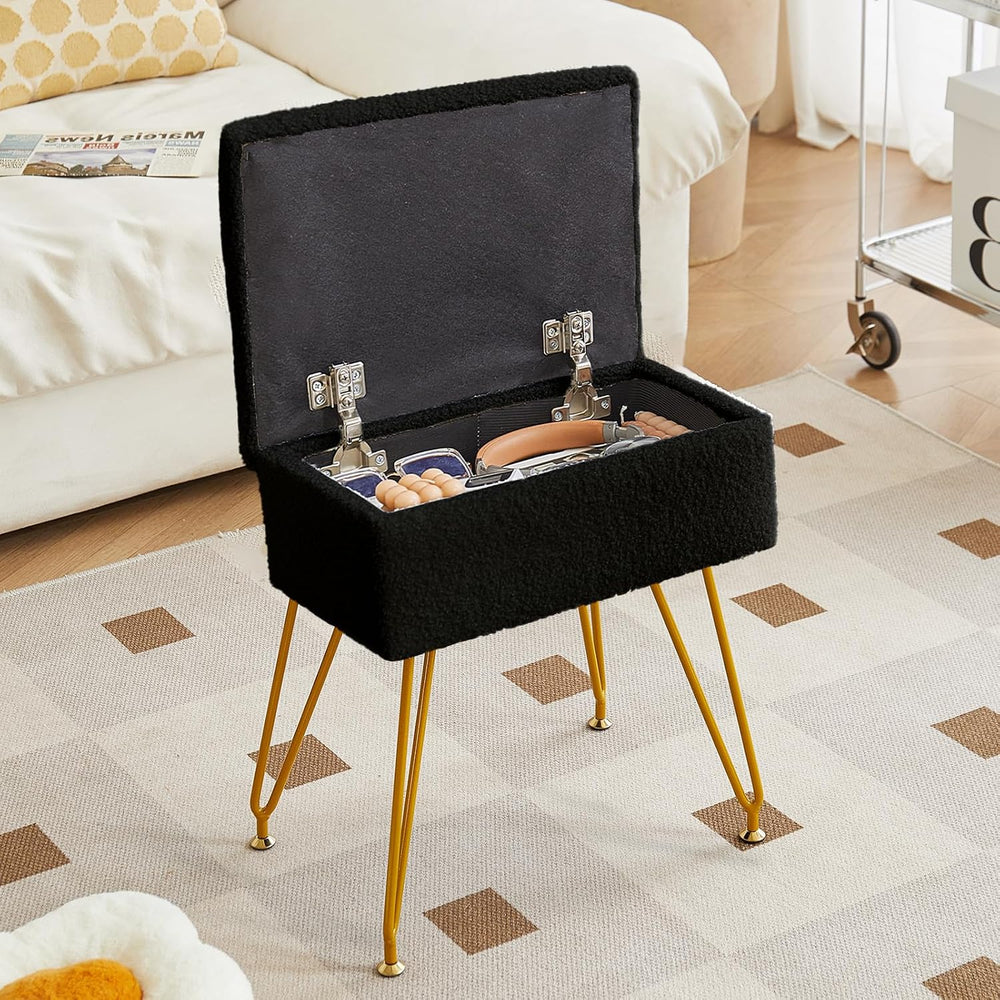 Alessing Vanity Stool Chair Ottoman with Storage, Sherpa Vanity Chair for Mak...
