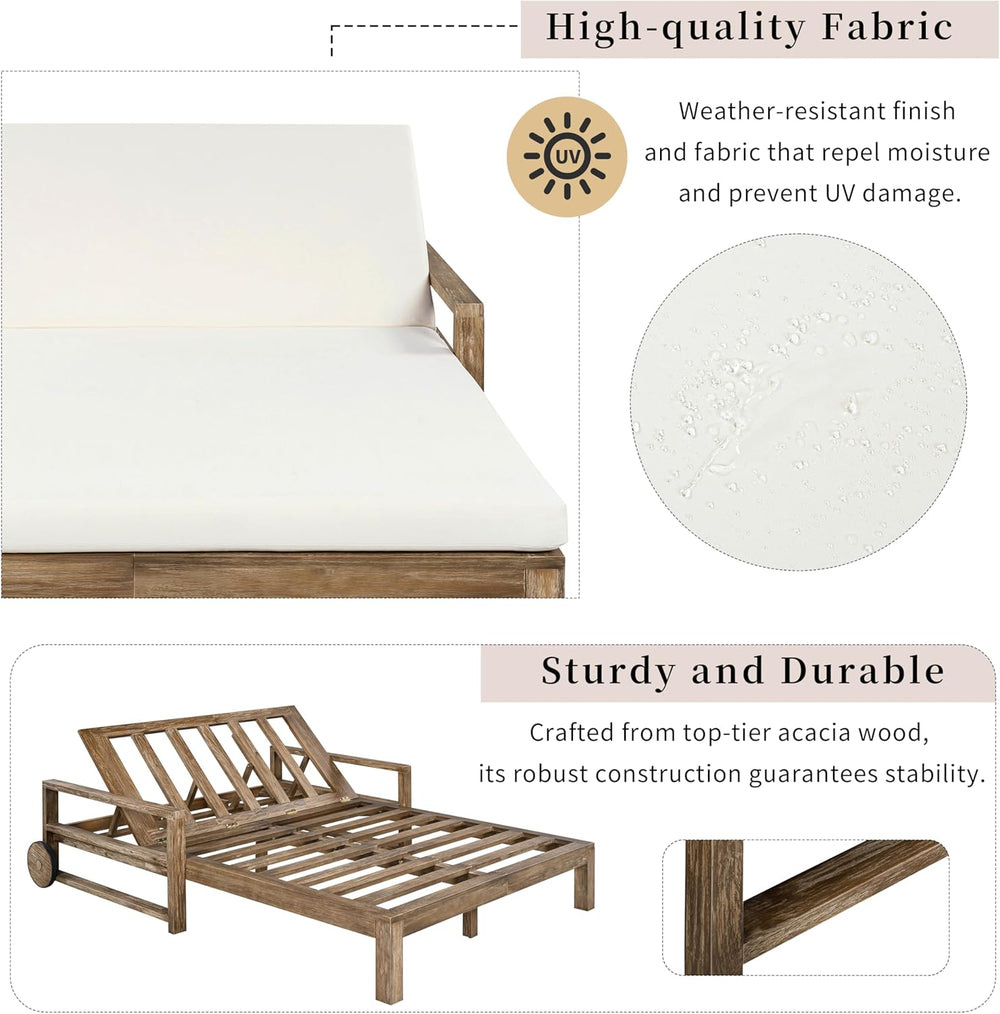 Merax Acacia Wood Outdoor Daybed Sofa, Farmhouse Patio Sun Lounger with Adjus...