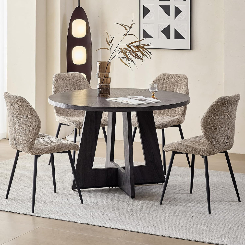 Modern Minimalist Dining Chairs Set of 4, Boucle Fabric, Brown | Thick High-D...