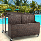 Poolside Float Storage Organizer, Outdoor Wicker Rattan Pool Float Holder Storage Rack for Basket Box Patio Pool Storage Caddy with Rolling Wheels for Pool Toy Noodles Equipment Accessroies Espresso
