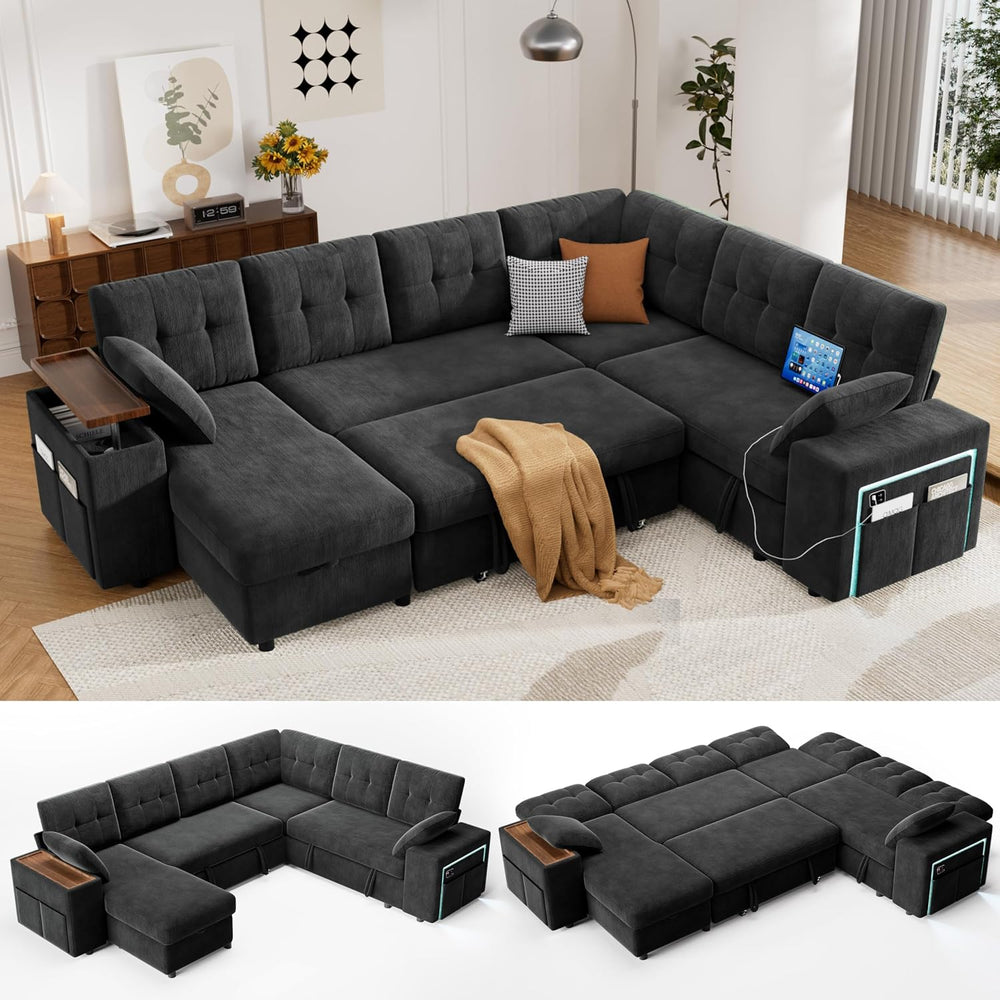 Vipbear 7 Seat Modular Sectional Sleeper Sofa with Pull Out Bed, L-Shaped Cou...