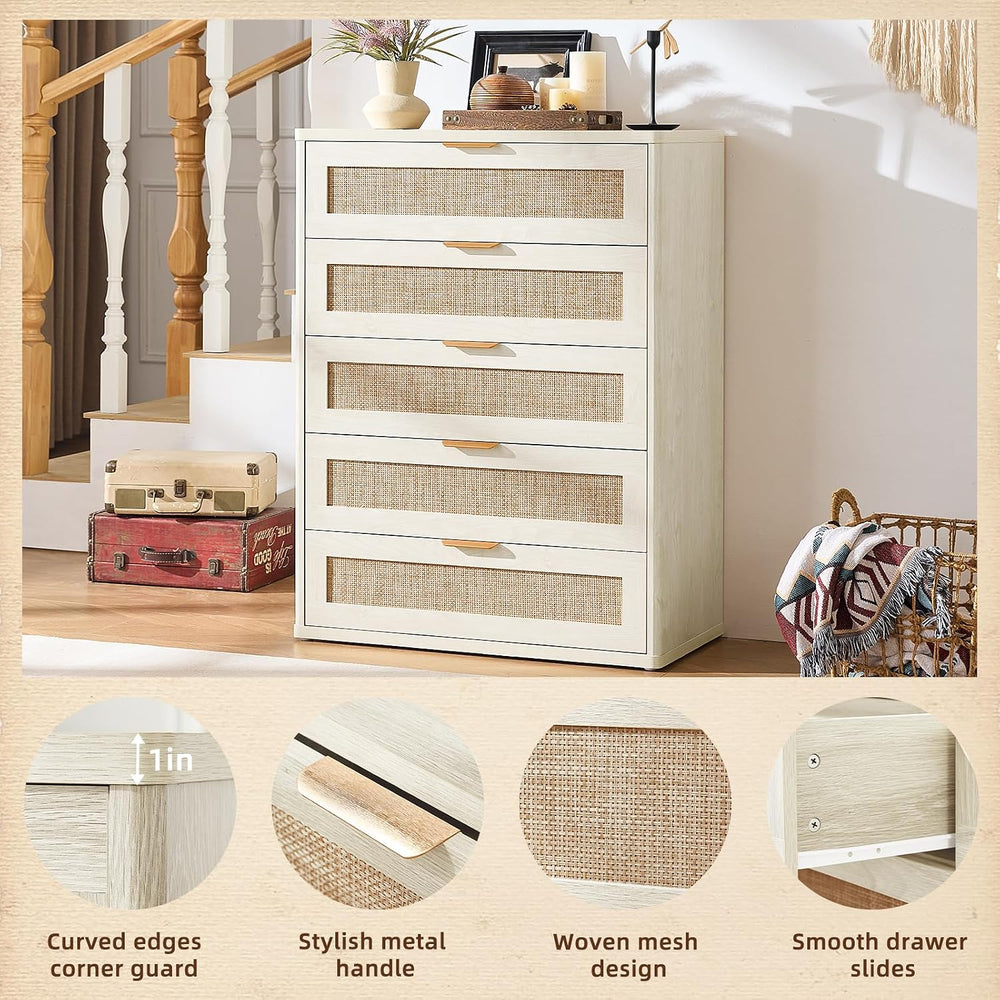 LEYAOYAO Rattan Dresser for Bedroom Set 2, 41" Tall Chest of Drawers | G...