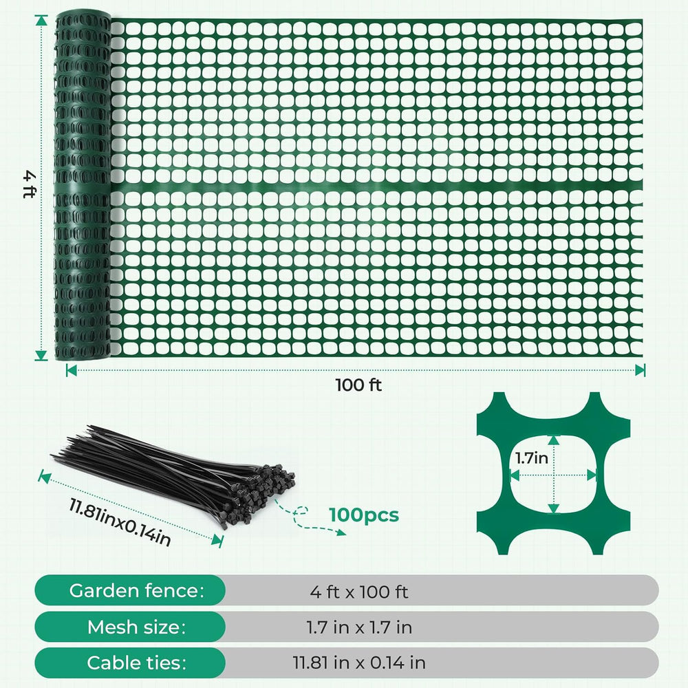 Ohuhu 4'×100'/15 LB Ultra Thick Plastic Mesh Safety Fence, Green