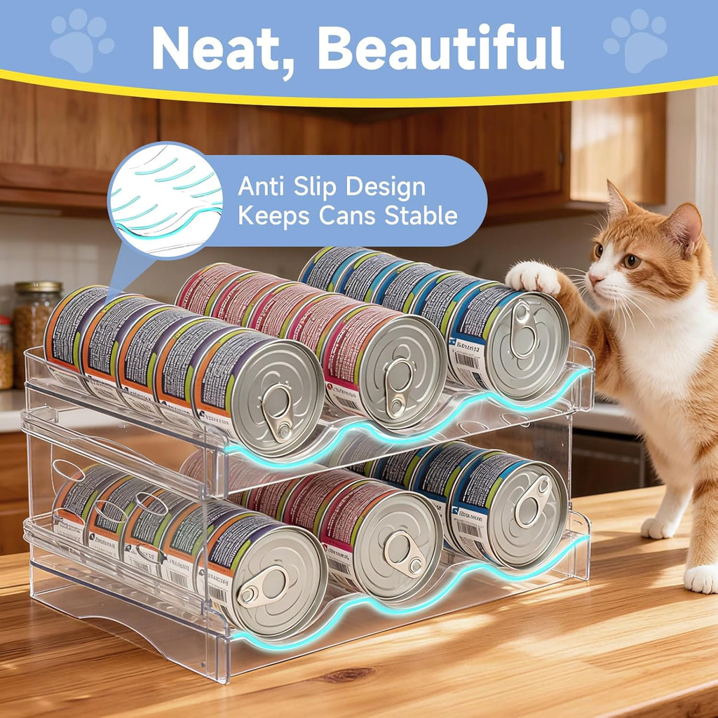 Cat Food Organizer,Can Organizer for Pantry,2-Layers Transparent Cat Food Can Organizer Container Holds 36 (3.5oz) Cans,Canned Cat Food Organizer and Storage for Countertop Kitchen Cabinet
