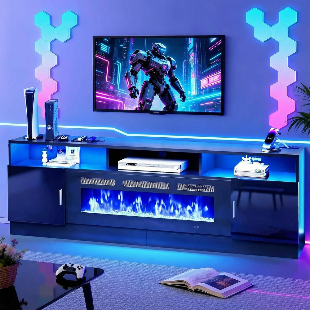 70" Fireplace TV Stand with Power Outlet, Entertainment Center with 36&q...