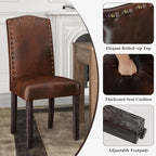 LSSBOUGHT PU Dining Chair Upholstered Parsons Kitchen Chair with Copper Nails and Solid Wood Legs for Dining Room,Restaurant (Dark Brown, 4PCS)