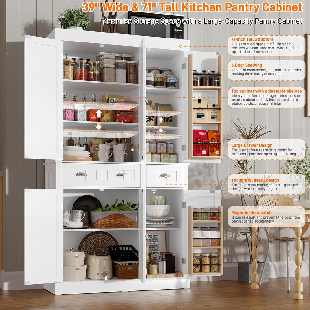 71" Tall Kitchen Cabinet Pantry Storage,Modern Kitchen Hutch Cabinet wit...