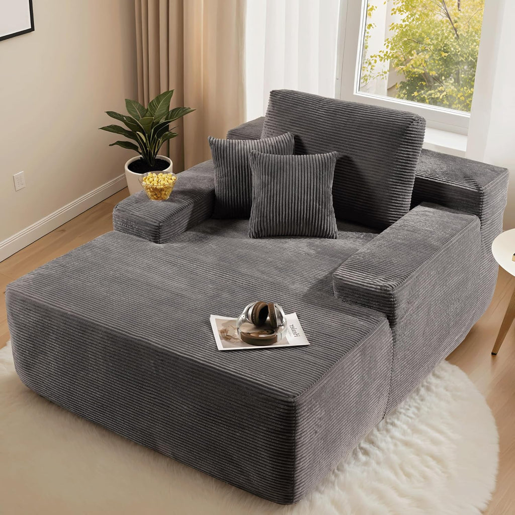 ovios 67'' Chaise Lounge Chair Indoor, Oversized Upholstered Boneless Sofa Bed, Deep Seat Sleeper Couch, Plush Cloud Sofas Couches for Living Room, No Assembly Required (Corduroy, Grey)