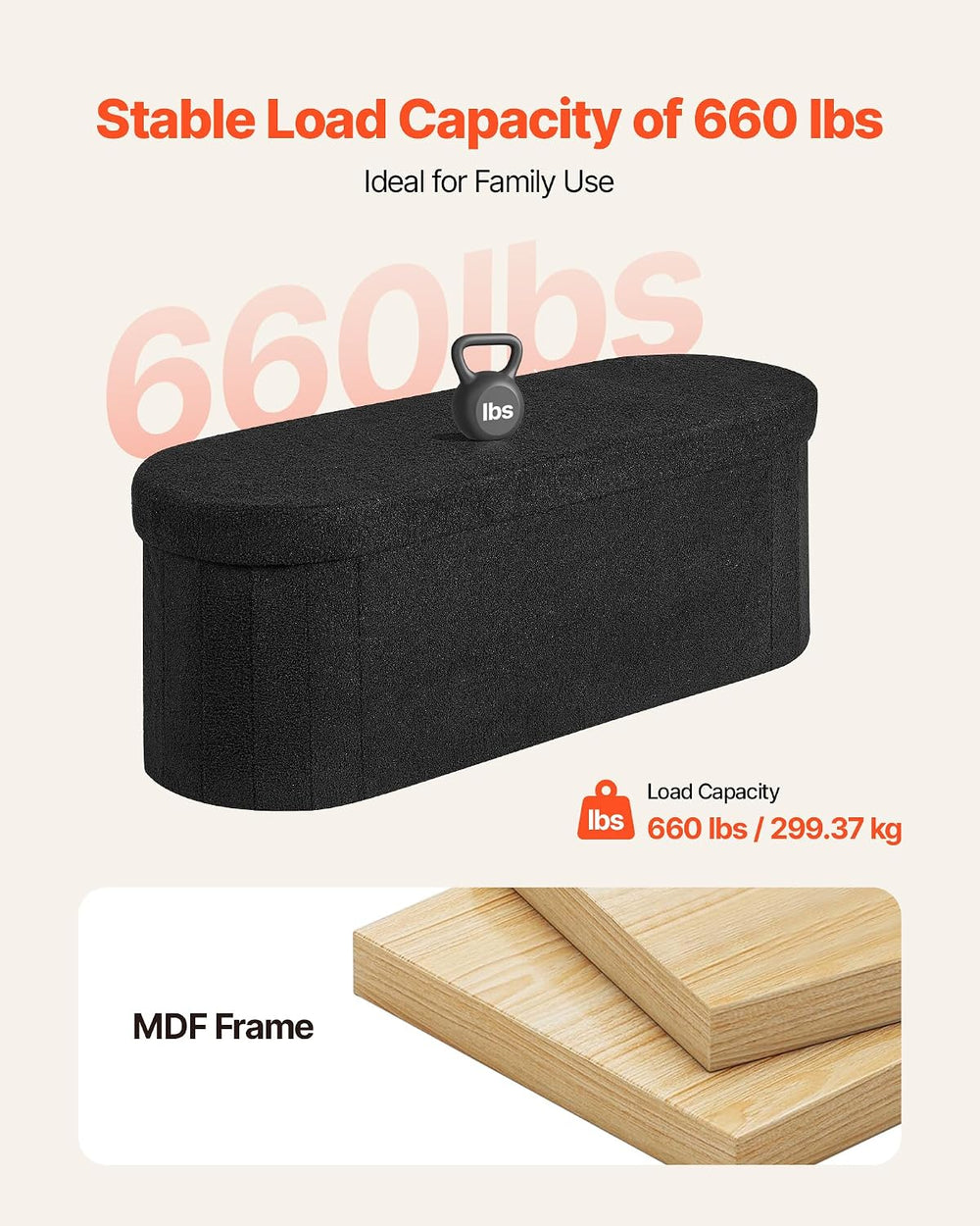 VEVOR Oval Storage Ottoman Bench, Foldable Teddy Fleece End of Bed Bench, Fol...