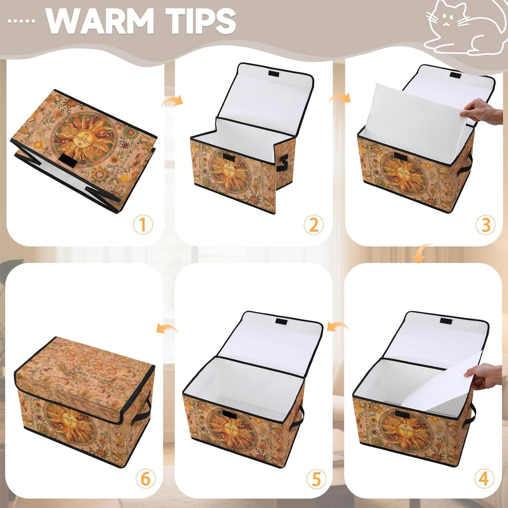 Stackable Clothes Storage Bins with Lids,Closet Organizers Fabric Box for Home and Office,Blanket Clothes Organizers,Under Bed Storage Containers 3 Pack(Sun).
