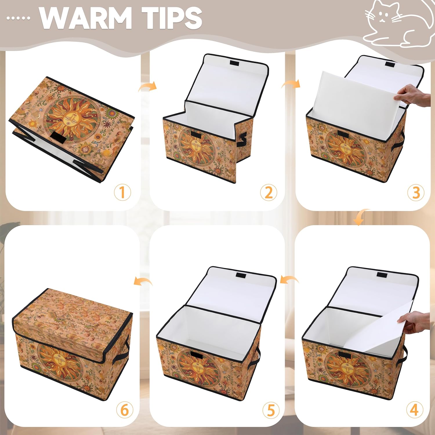 Stackable Clothes Storage Bins with Lids,Closet Organizers Fabric Box for Home and Office,Blanket Clothes Organizers,Under Bed Storage Containers 3 Pack(Sun).