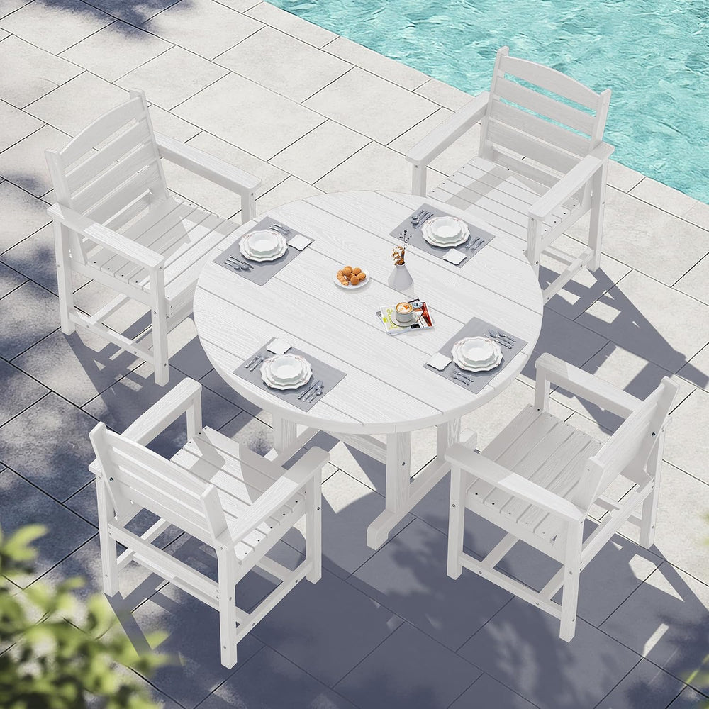 SERWALL 5-Piece Patio Dining Set, 45" Round Table, 4 Chairs, White