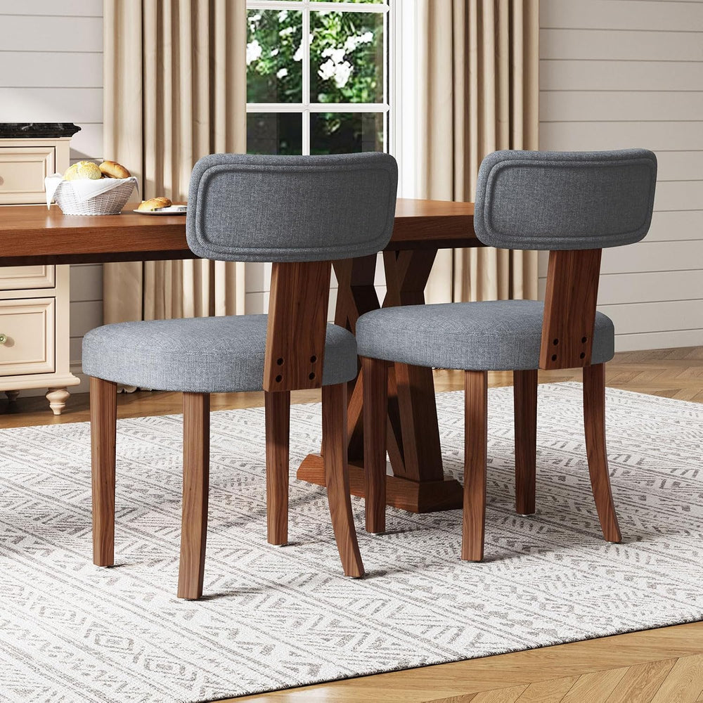 LUXOAK Mid Century Modern Dining Chairs Set of 2, Linen Upholstered Kitchen C...