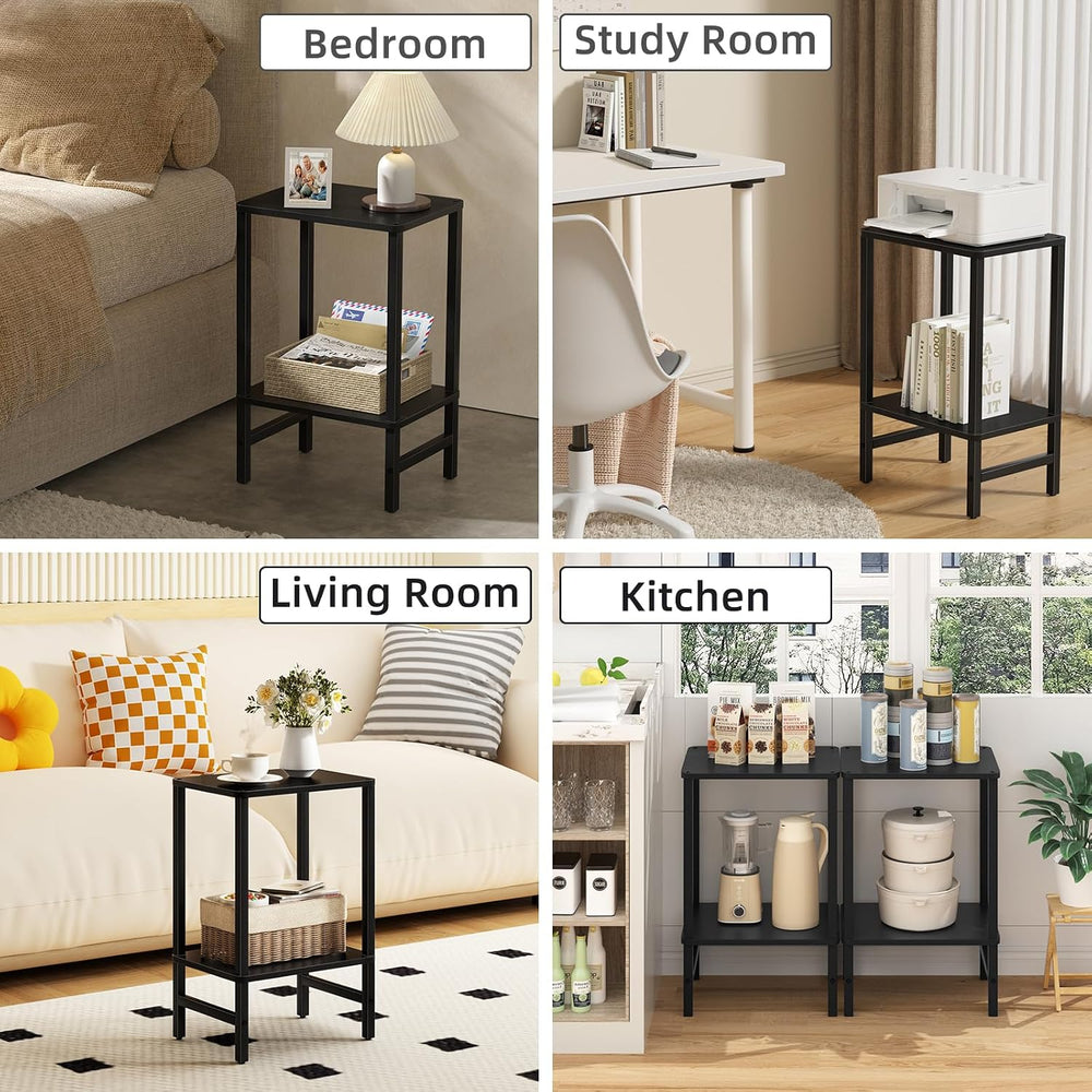 YUFAM Side Table End Table Tall Night Stand 2-Tier for Living Room Bedroom Ba...