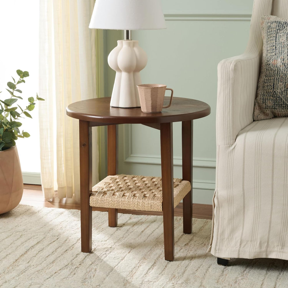 SAFAVIEH Home Collection - Rakoma Round End Table, Walnut Brown Accent Side T...